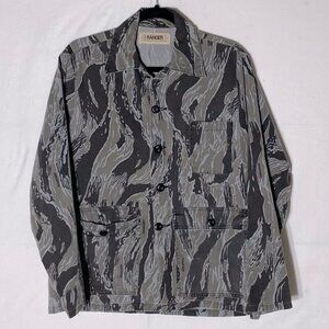Vinatge Grey Black Ranger Camo Button Up Utility Shirt Shacket Chore Coat S